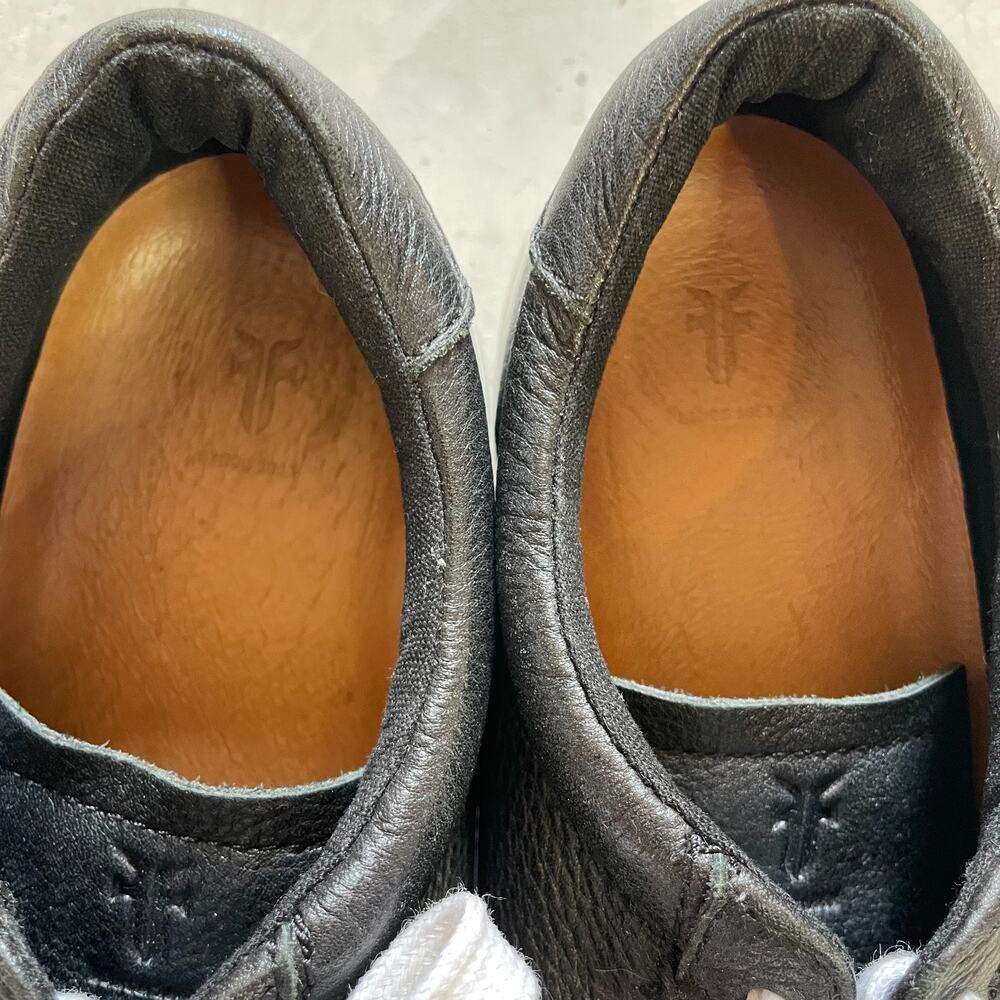 Frye Black Leather Shoes Low Top Sneakers Sz 6.5 Minimalist Quiet Luxury Capsule - Picture 5 of 7